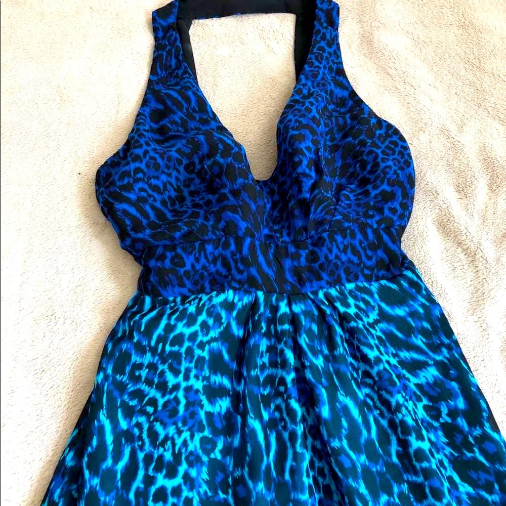 Blue Animal Print Halter Maxi Dress XL